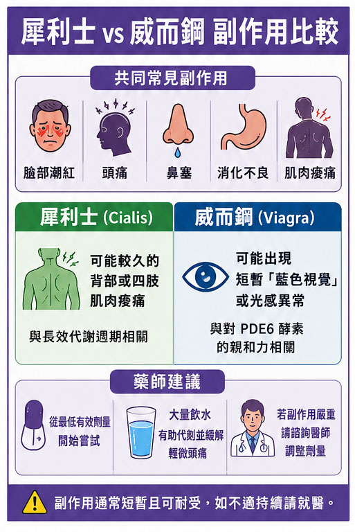 犀利士vs威而鋼副作用比較：如何應對不適感？